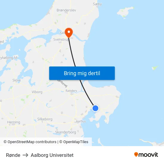 Rønde to Aalborg Universitet map