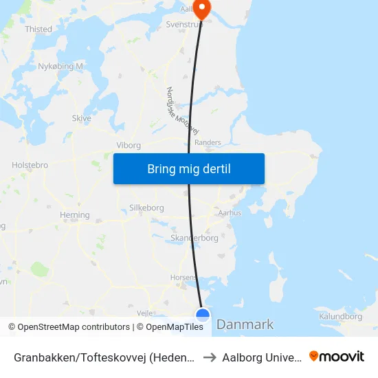 Granbakken/Tofteskovvej (Hedensed Kom) to Aalborg Universitet map