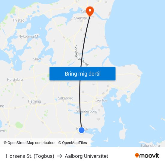 Horsens St. (Togbus) to Aalborg Universitet map