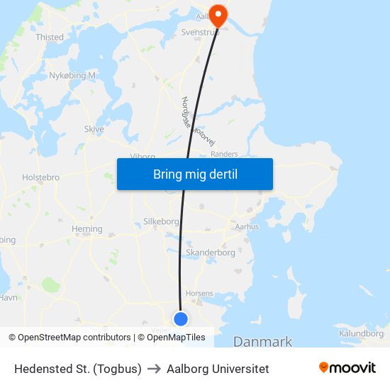 Hedensted St. (Togbus) to Aalborg Universitet map