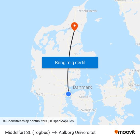 Middelfart St. (Togbus) to Aalborg Universitet map