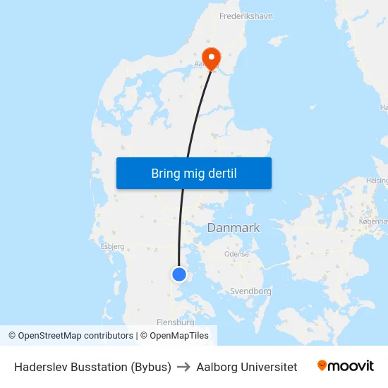 Haderslev Busstation (Bybus) to Aalborg Universitet map