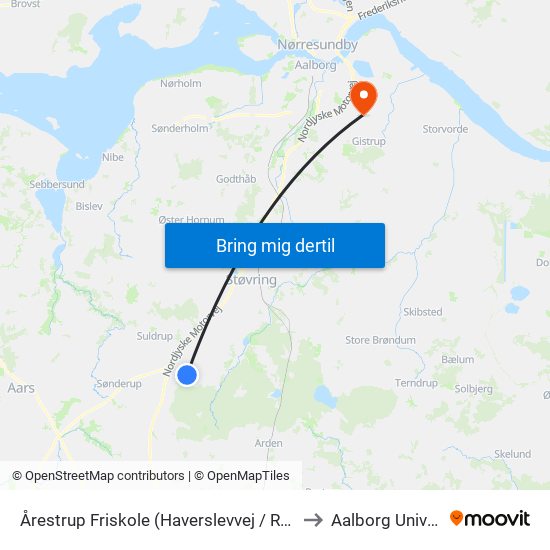 Årestrup Friskole (Haverslevvej / Rebild Komm.) to Aalborg Universitet map