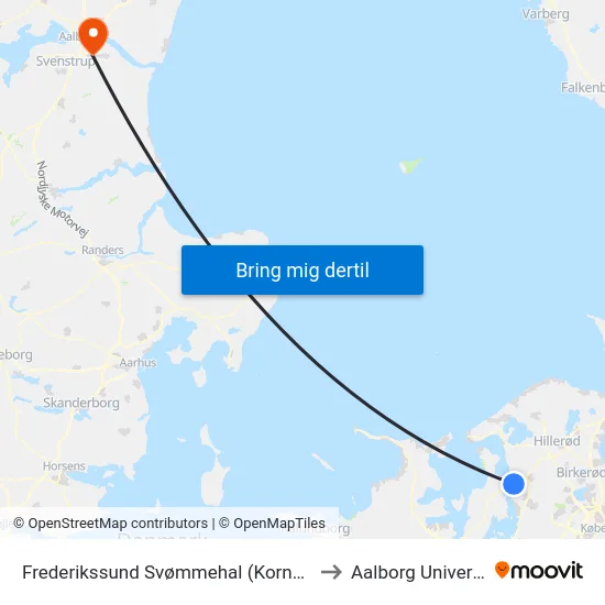 Frederikssund Svømmehal (Kornvænget) to Aalborg Universitet map