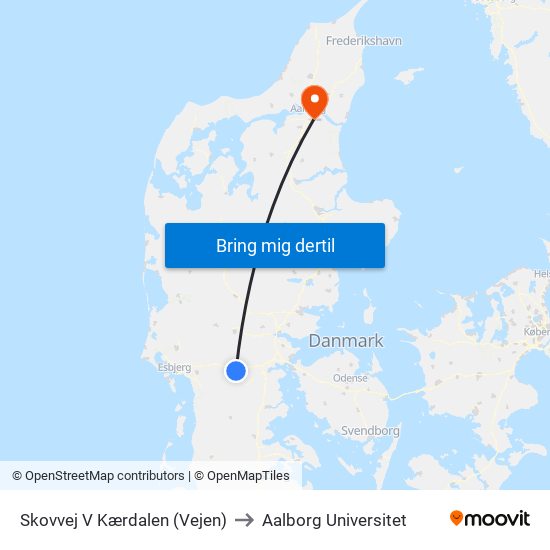 Skovvej V Kærdalen (Vejen) to Aalborg Universitet map