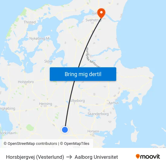 Horsbjergvej (Vesterlund) to Aalborg Universitet map