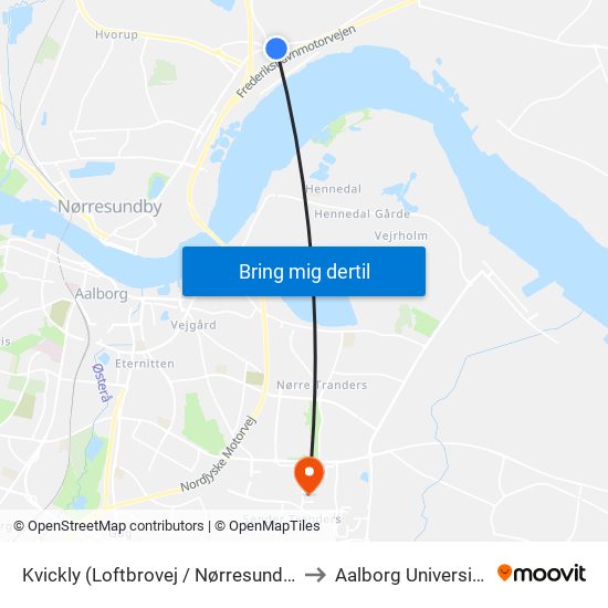 Kvickly (Loftbrovej / Nørresundby) to Aalborg Universitet map