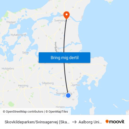 Skovkildeparken/Svinsagervej (Skanderborg Kom) to Aalborg Universitet map