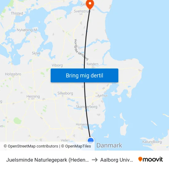 Juelsminde Naturlegepark (Hedensted Kom) to Aalborg Universitet map