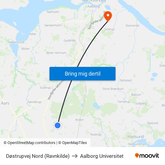 Døstrupvej Nord (Ravnkilde) to Aalborg Universitet map