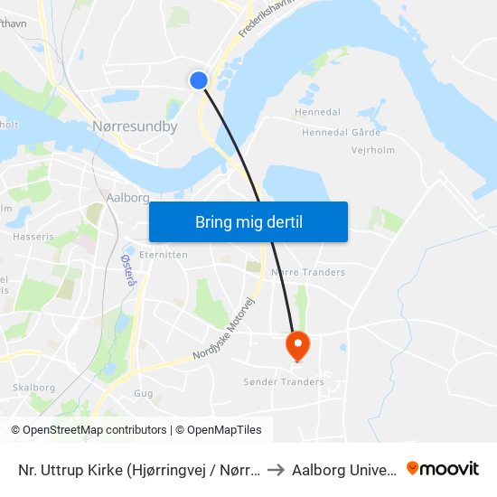 Nr. Uttrup Kirke (Hjørringvej / Nørresundby) to Aalborg Universitet map