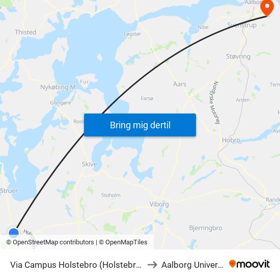 Via Campus Holstebro (Holstebro Kom) to Aalborg Universitet map