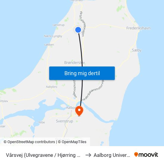 Vårsvej (Ulvegravene / Hjørring Komm) to Aalborg Universitet map