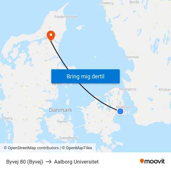 Byvej 80 (Byvej) to Aalborg Universitet map