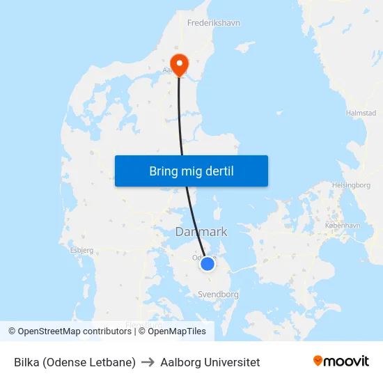 Bilka (Odense Letbane) to Aalborg Universitet map