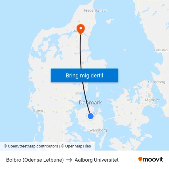 Bolbro (Odense Letbane) to Aalborg Universitet map