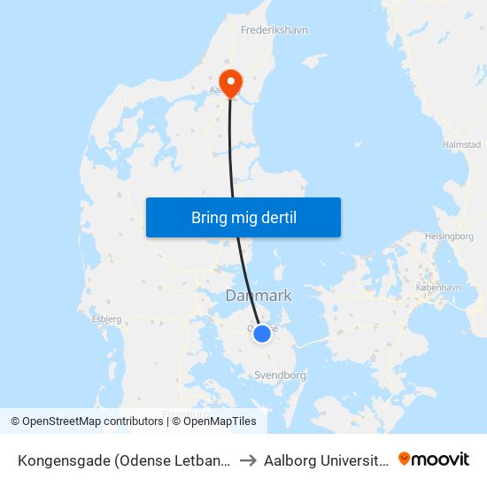 Kongensgade (Odense Letbane) to Aalborg Universitet map