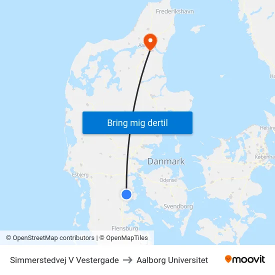 Simmerstedvej V Vestergade to Aalborg Universitet map