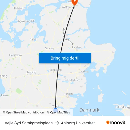 Vejle Syd Samkørselsplads to Aalborg Universitet map