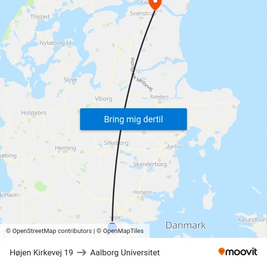 Højen Kirkevej 19 to Aalborg Universitet map