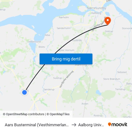 Aars Busterminal (Vesthimmerlands Komm.) to Aalborg Universitet map