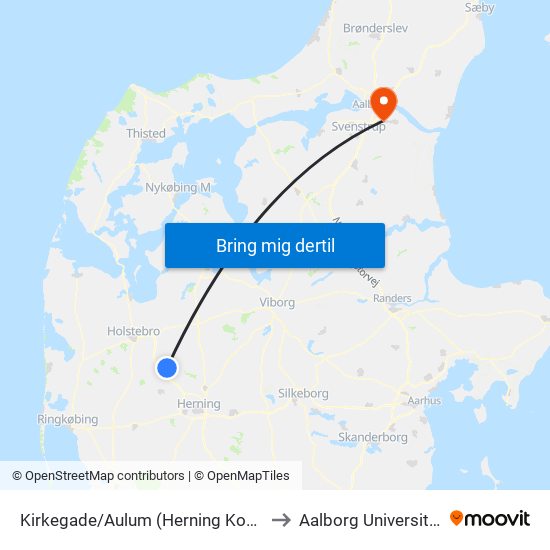 Kirkegade/Aulum (Herning Kom) to Aalborg Universitet map