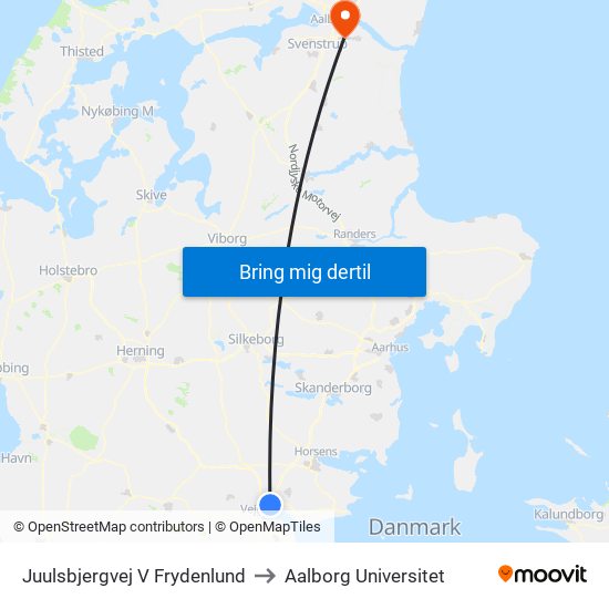 Juulsbjergvej V Frydenlund to Aalborg Universitet map