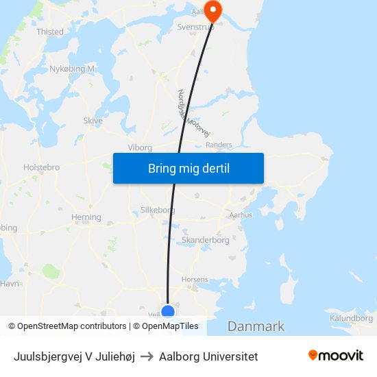 Juulsbjergvej V Juliehøj to Aalborg Universitet map