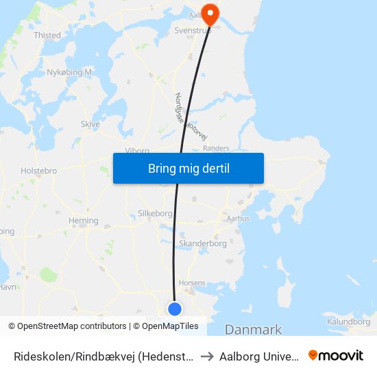 Rideskolen/Rindbækvej (Hedensted Kom) to Aalborg Universitet map