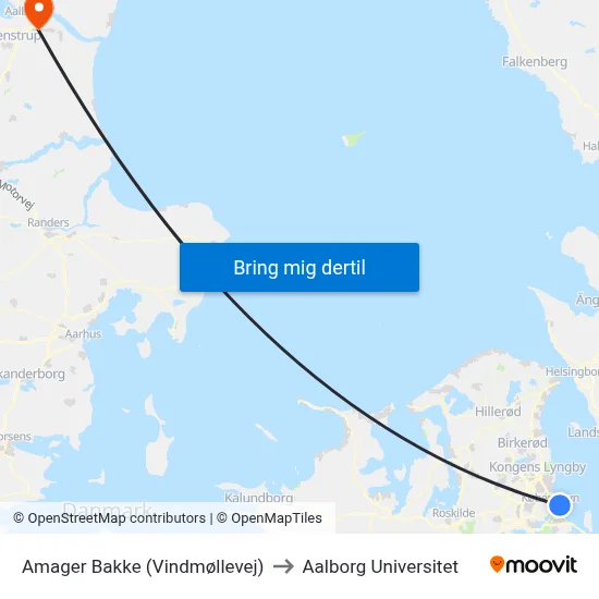 Amager Bakke (Vindmøllevej) to Aalborg Universitet map