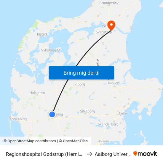 Regionshospital Gødstrup (Herning Kom) to Aalborg Universitet map