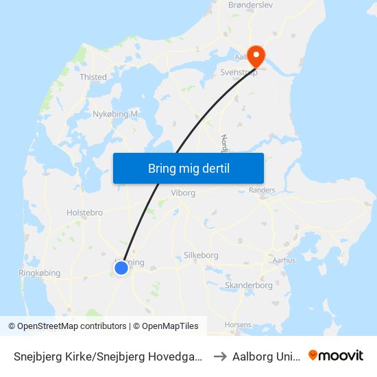 Snejbjerg Kirke/Snejbjerg Hovedgade (Herning Kom) to Aalborg Universitet map