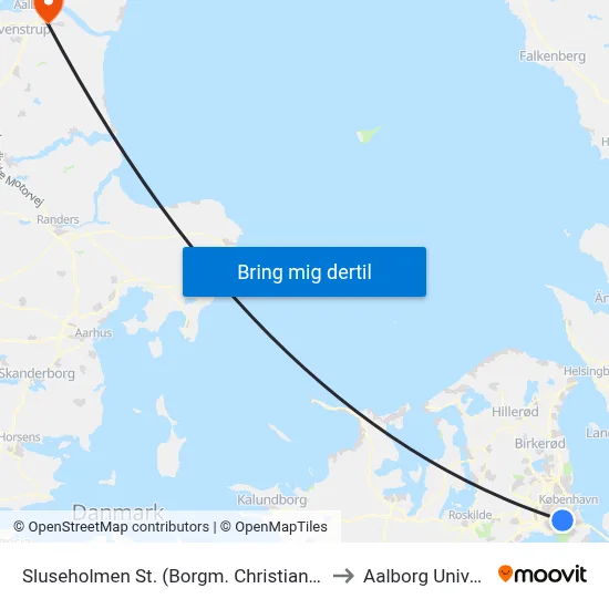 Sluseholmen St. (Borgm. Christiansens Gade) to Aalborg Universitet map