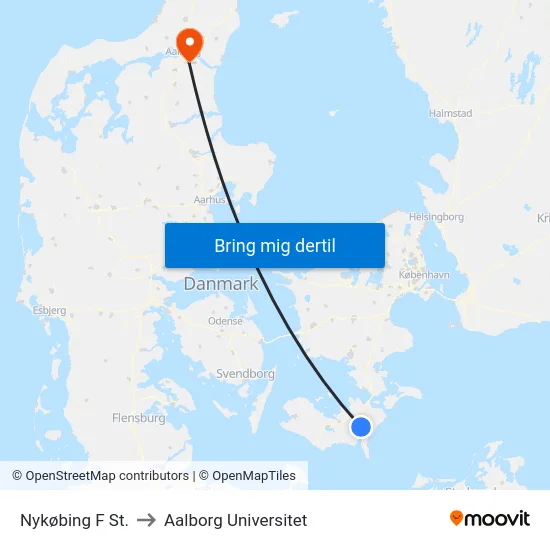 Nykøbing F St. to Aalborg Universitet map
