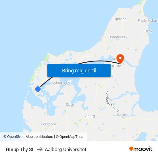 Hurup Thy St. to Aalborg Universitet map