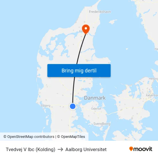 Tvedvej V Ibc (Kolding) to Aalborg Universitet map