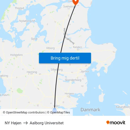 NY Højen to Aalborg Universitet map