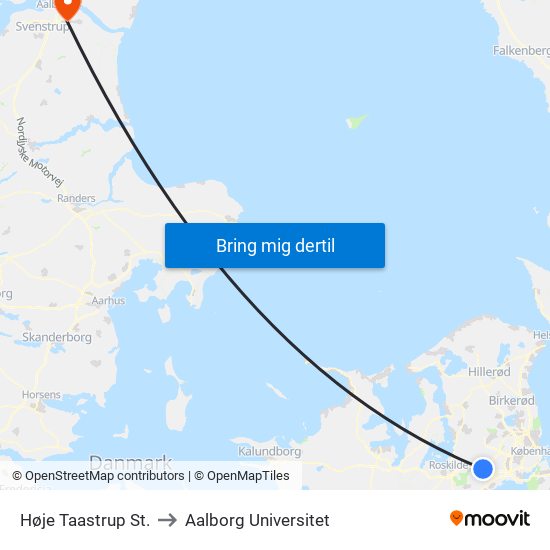 Høje Taastrup St. to Aalborg Universitet map