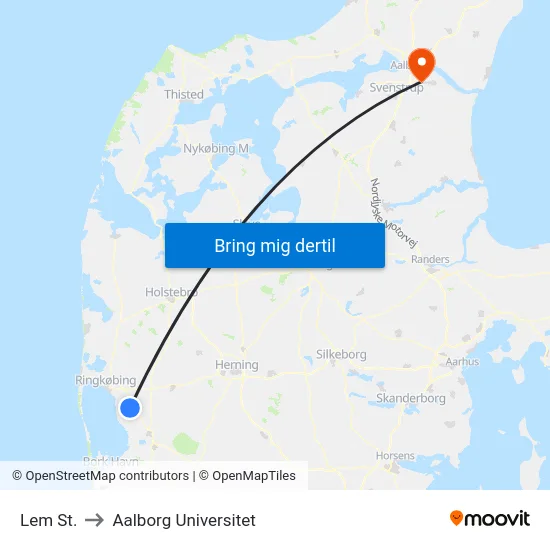 Lem St. to Aalborg Universitet map