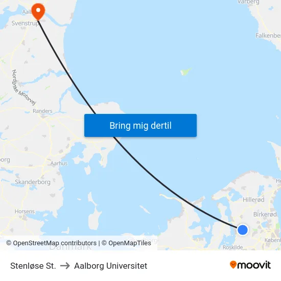 Stenløse St. to Aalborg Universitet map