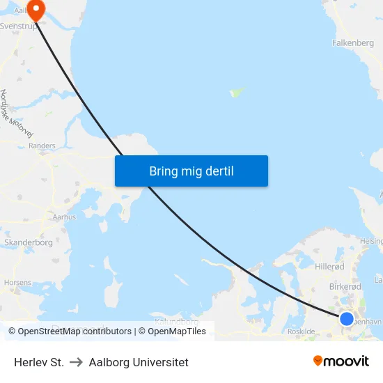 Herlev St. to Aalborg Universitet map