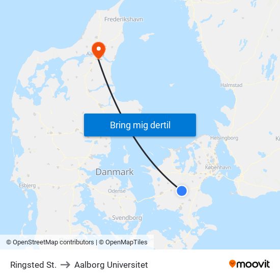 Ringsted St. to Aalborg Universitet map