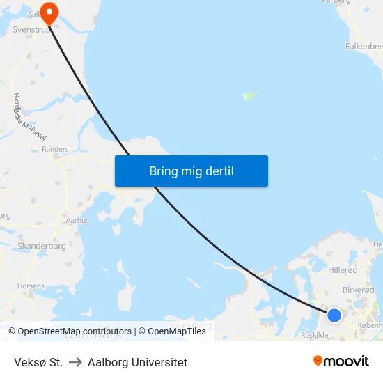 Veksø St. to Aalborg Universitet map