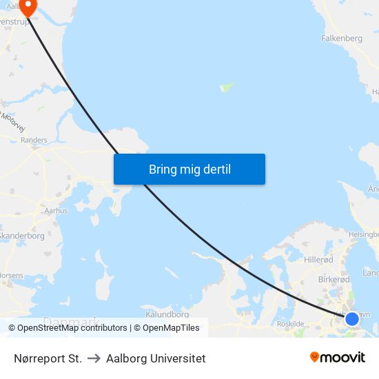 Nørreport St. to Aalborg Universitet map