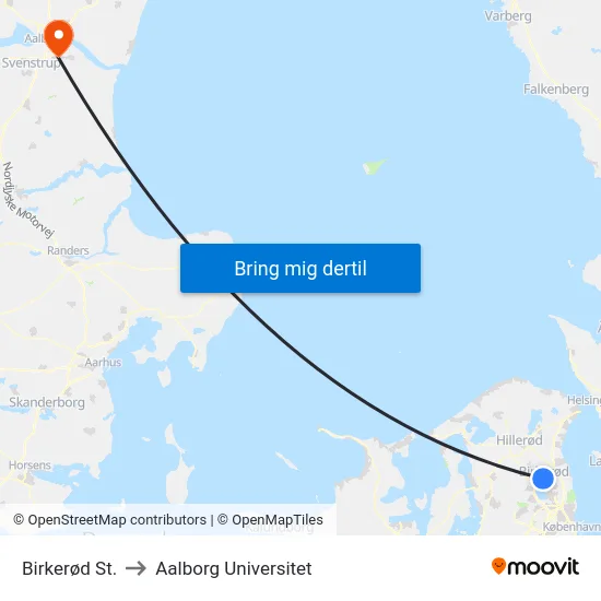 Birkerød St. to Aalborg Universitet map