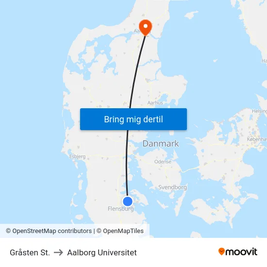 Gråsten St. to Aalborg Universitet map