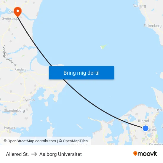 Allerød St. to Aalborg Universitet map