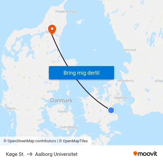 Køge St. to Aalborg Universitet map
