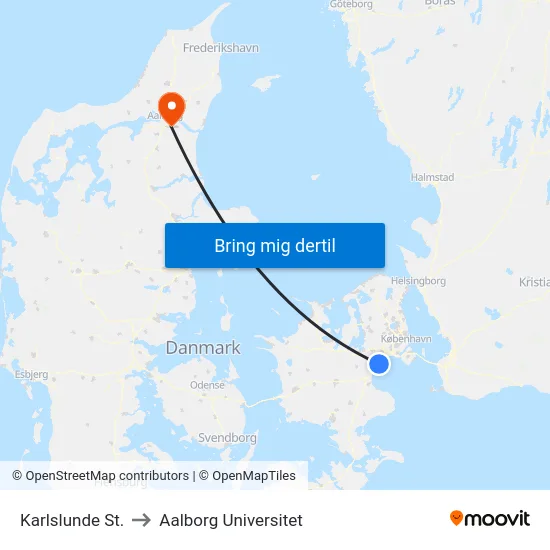 Karlslunde St. to Aalborg Universitet map