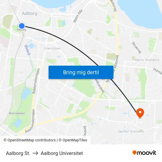 Aalborg St. to Aalborg Universitet map